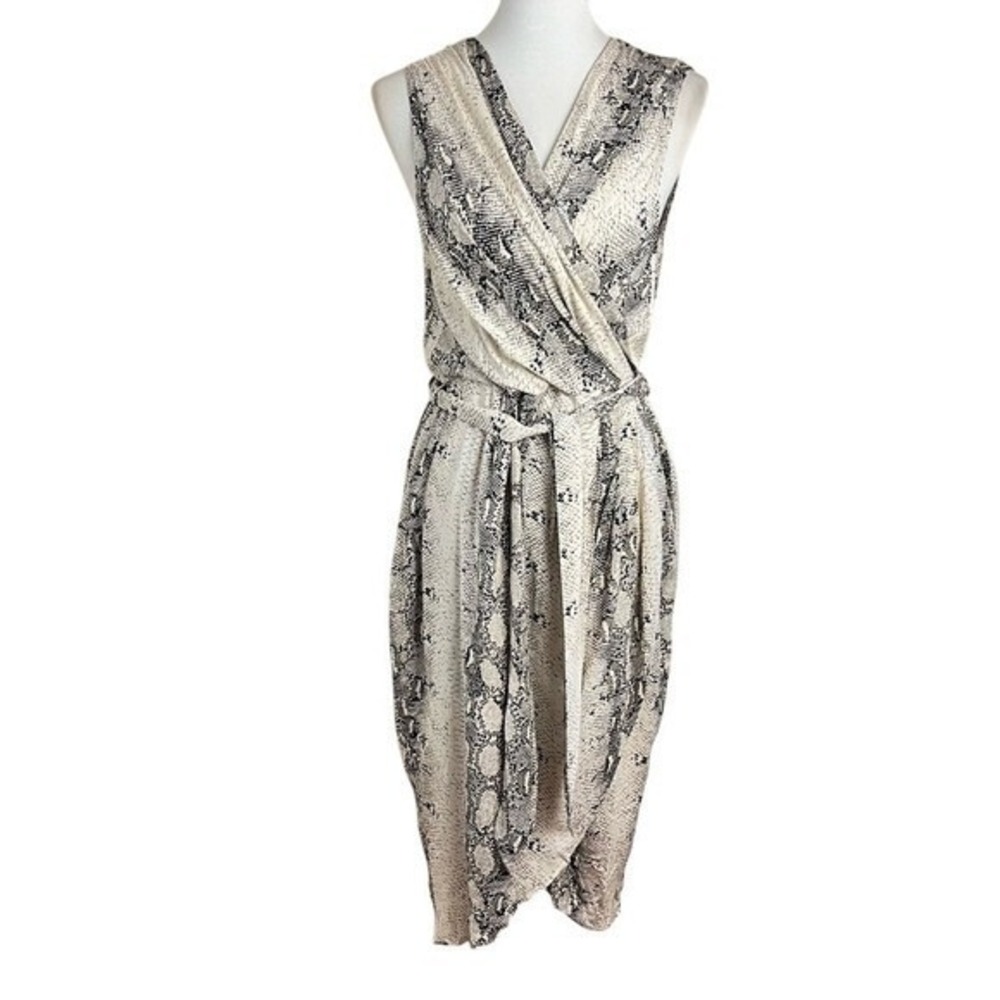 Paper Heart Snake Print Wrap Midi Dress Sleeveless Faux Wrap Large - Picture 2 of 12